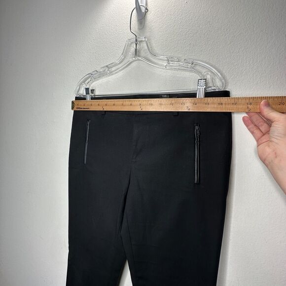 Club Monaco Black Straight Leg Leather Trimmed Zip & Pockets Trouser Pants 10 - Picture 10 of 12